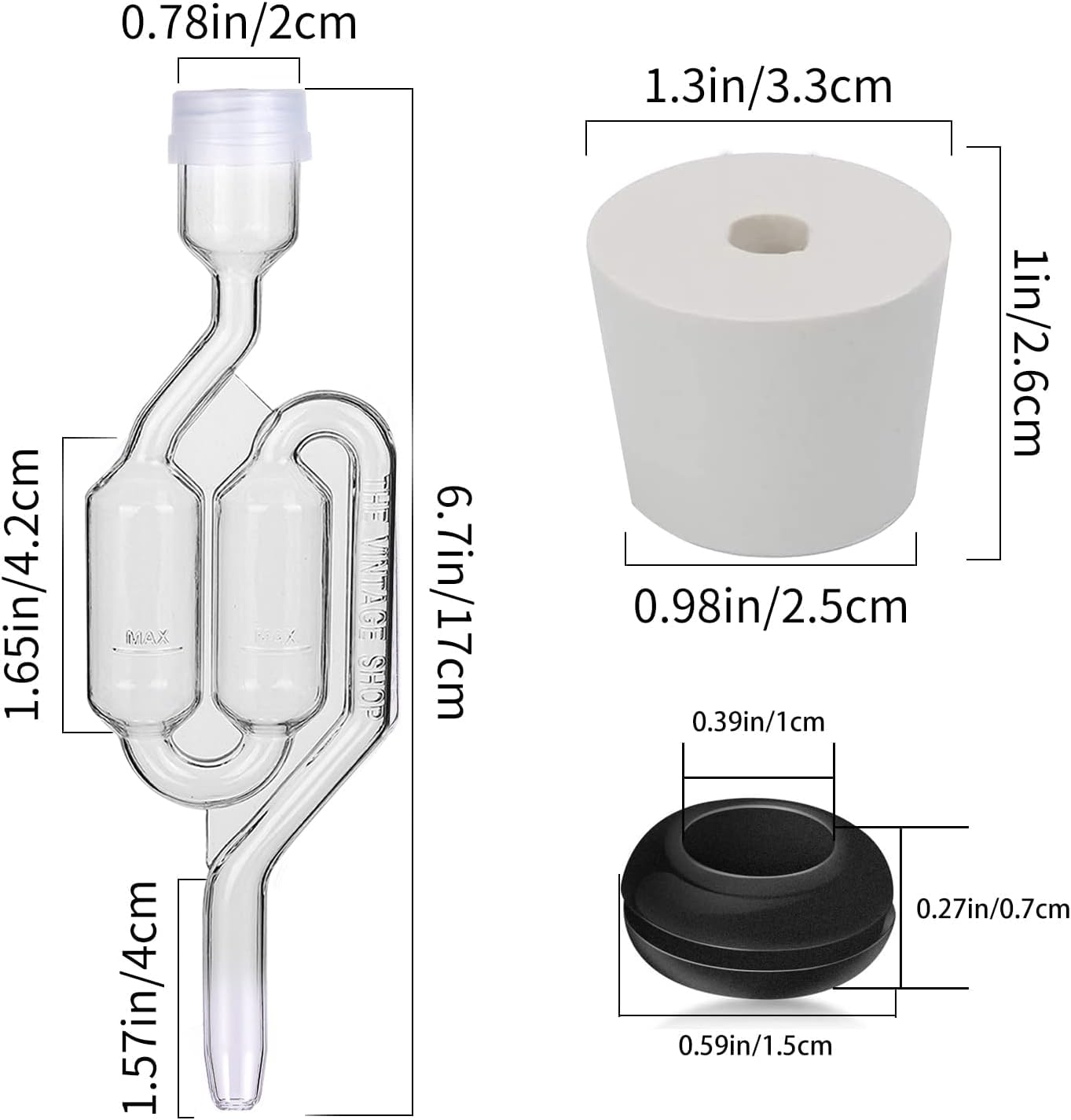 Bubble Airlock Set, 4 Airlocks for Fermenting, 4 Drilling #6 Stoppers and 8 Airlock Grommets, Used for Brewing Wine, Beer, Sauerkraut, Pickles, Etc. Fermentation Bubbler Airlock