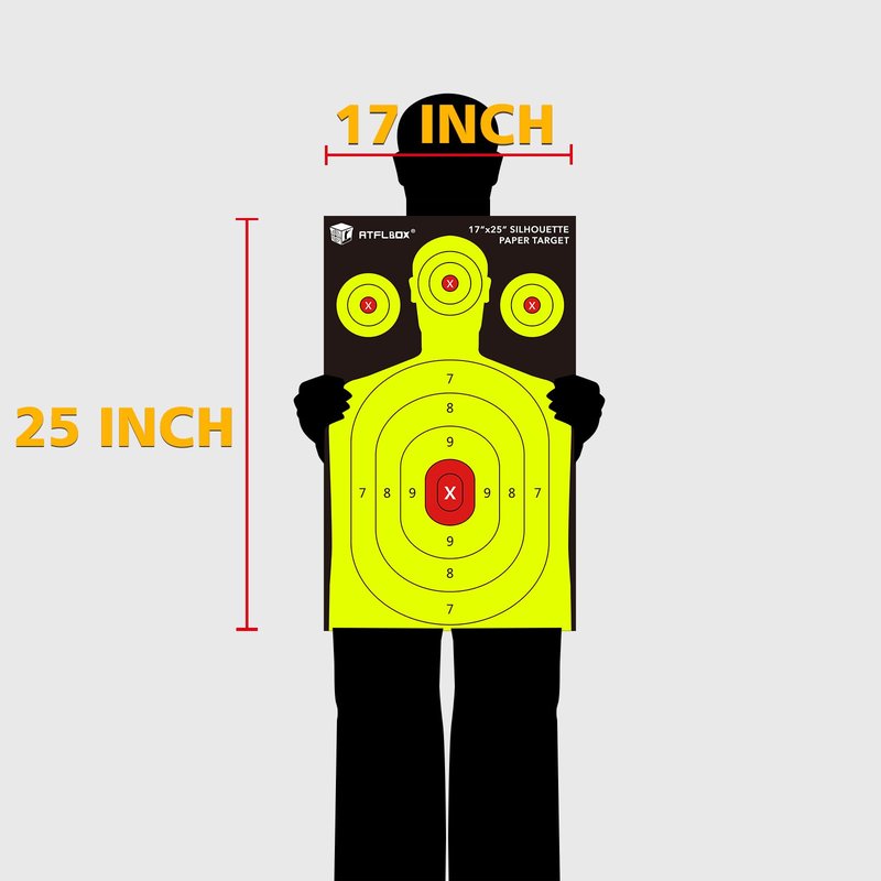 Atflbox Silhouette Paper Target for The Range, 17X25 Inch High Visibility Target Paper for Indoor and Outdoor Shooting Practice, Suitable for Handgun, Pistol, Rifle, Airgun, Pellet BB Gun (25 Pack)