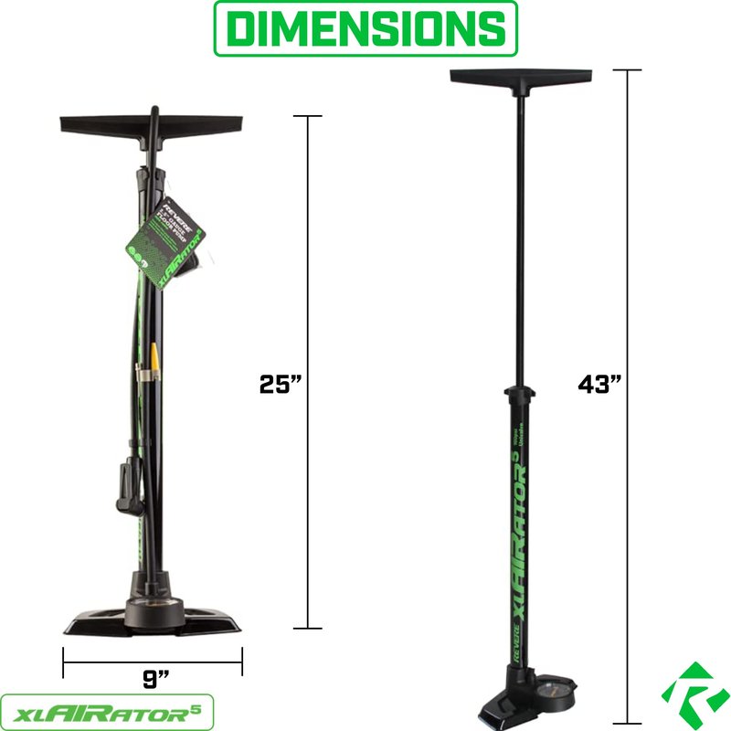 Revere xlAIRator 5 Bike Floor Pump – 160 PSI, Dual Valve Compatibility (Presta & Schrader), Extra-Large Gauge, 41" Hose, Includes Patch Kit – Ideal for Road & Mountain Bikes