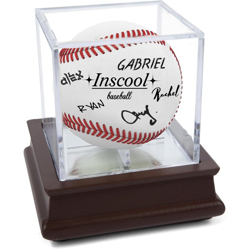 Baseball Display Case, Acrylic Baseball Holder with Wooden Base, UV Protected Acrylic Baseball Display Cube,Baseball Case for Autographed Baseball,Memorabilia Baseball (Wooden Base with Mirror)