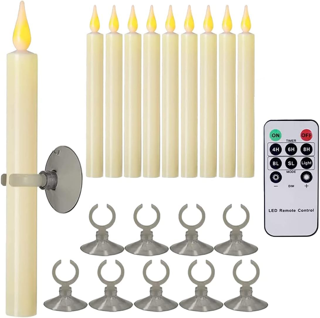Strg Halloween Flameless Candles with Remote Timer, Christmas Window Taper Candles with Suction Cup and Magnetic Base Battery Operated Candle Sticks for Christmas Halloween Decorations (9 Pack)