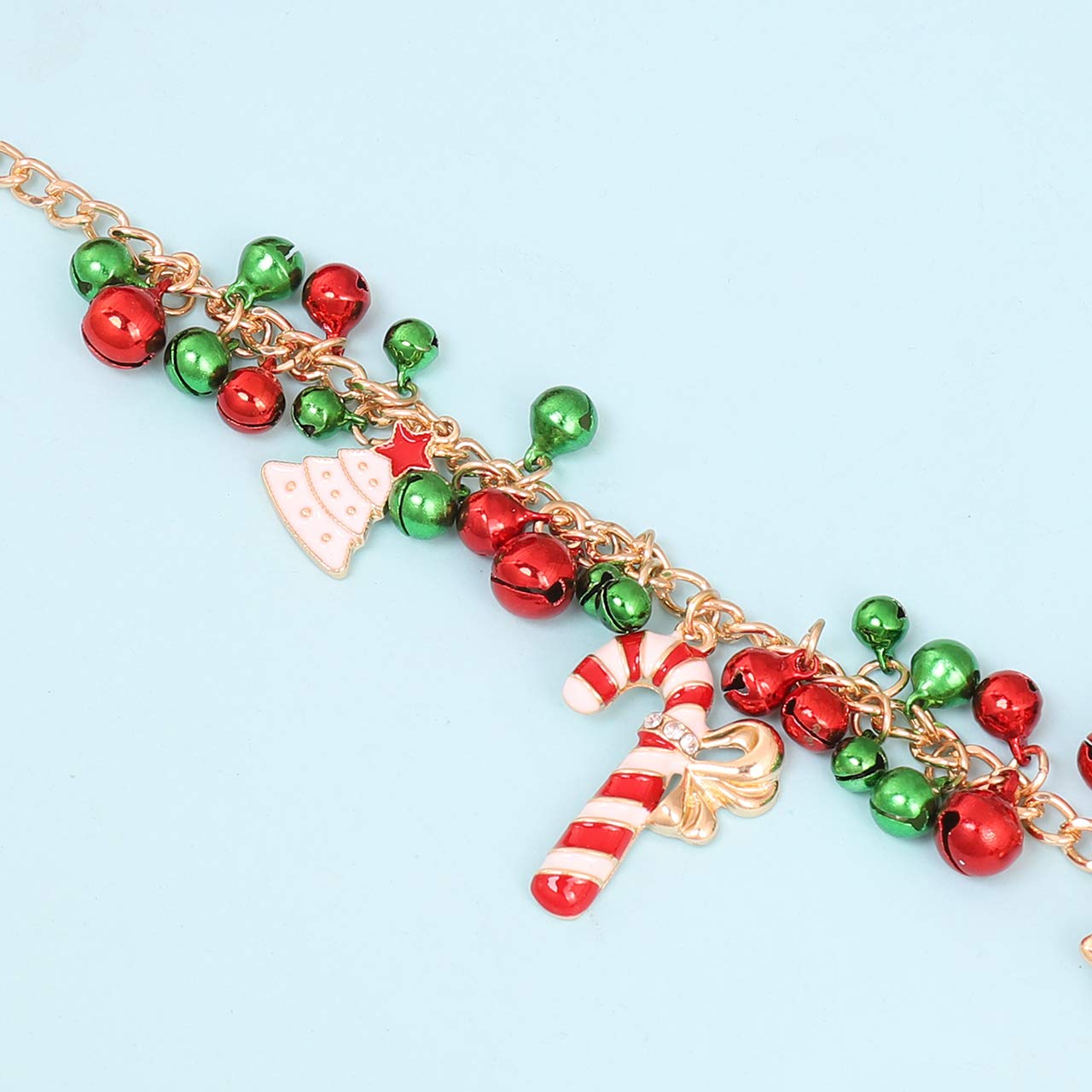 NLCAC Christmas Jingle Bell Necklace Women Statement Chunky Crystal Teardrop Pendant Necklace Xmas Gift Jewelry (Gold)