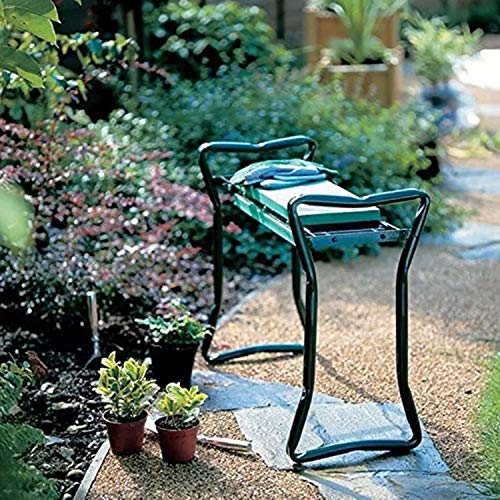 FIAMER Garden Kneeler Seat Folding Stool Work Seat Flower Planting Grass Belt Tool Bag Camping Outdoor Portable Garden Stool with 1 Bonus Tool Pouches (23.5"x19.3", Green)