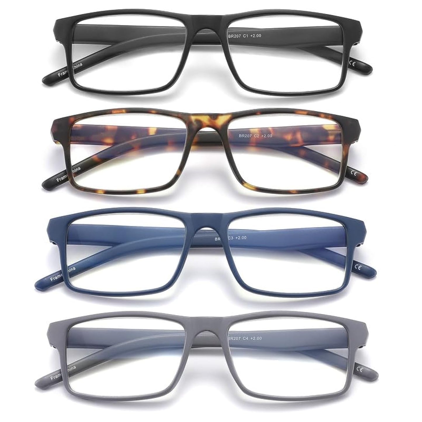 JAWSOCK 4 Pack Reading Glasses Blue Light Blocking for Men Women,Rectangular Frame Computer Readers with Spring Hinge,Reading Glasses for Men Women，Anti Eyestrain/UV Ray Eyeglasses (2.5x)