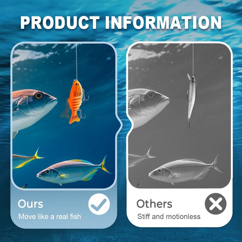 hoehew Robotic Fishing Lure, 3D Swimming Bait for Freshwater & Saltwater, Fishing Gear Attracts Fishing Lures Walleye Trout Bass for Beginners, Amateurs and Professionals (5PCA)