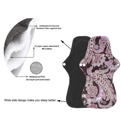 RZJZGZ (5 Pcs 35cm) Extra Long Sanitary Pads for Day and Heavy Flow Menstrual Pads Reusable Washable Sanitary Towels Pads Charcoal Bamboo Cloth Napkins Postpartum Nursing Pads with Mini Carry Bag Set