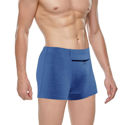 H&R Pocket Underwear for Men with Secret Hidden Front Stash Pocket, Travel Boxer Brief, Large Size 2 Packs (Blue)