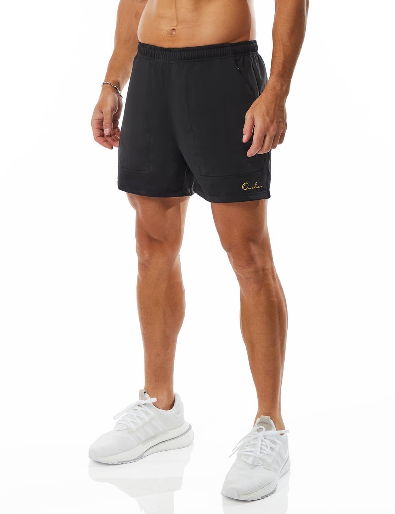 Ouber Men's Athletic Gym Shorts Workout Quick Dry Shorts for Men Running Training with Zipper Pockets, Black L