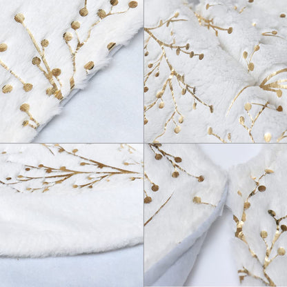 S-DEAL Christmas Tree Skirt with Golden Berries, 24Inches Faux Fur Plush Tree Skirt for Holiday Home Decor Xmas