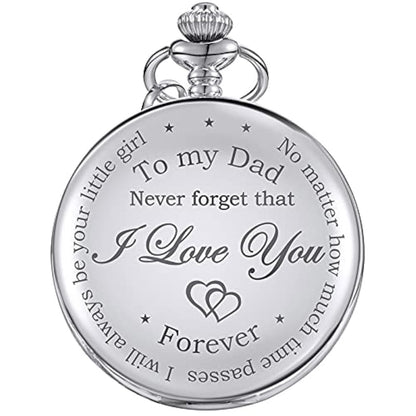 Dad Gift from Daughter to Father Engraved Pocket Watch - No Matter How Much Time Passes, I Will Always Be Your Little Girl (Silver)