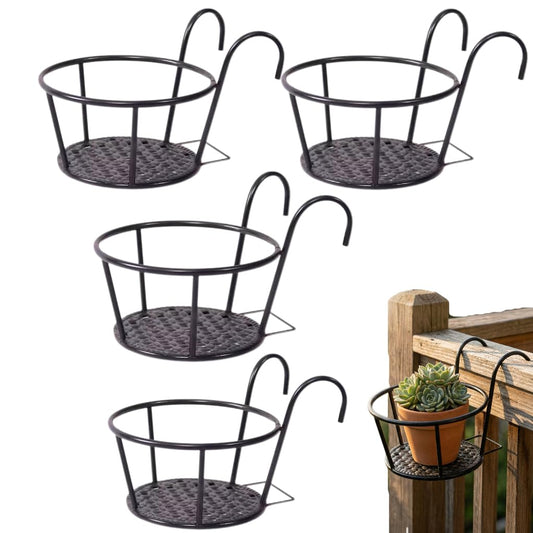 Nancyzhenpin Metal Hanging Railing Planter, Flower Pot Holder for Balcony Fence, Adjustable Steel Plant Stand, Indoor Outdoor Garden Mounted Shelf (6, Black)