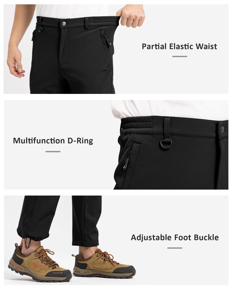 TBMPOY Men's Snow Pants Waterproof Winter Fleece Lined Hiking Ski Softshell Warm Cold Weather Gear Camping Essentials Black 36