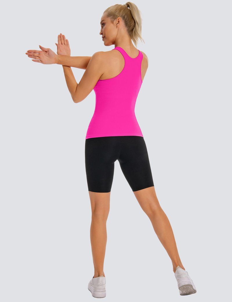 MathCat Seamless Workout Tank Top for Women with Built in Bra, Padded Racerback Ribbed Athletic Yoga Camisole Hot Pink
