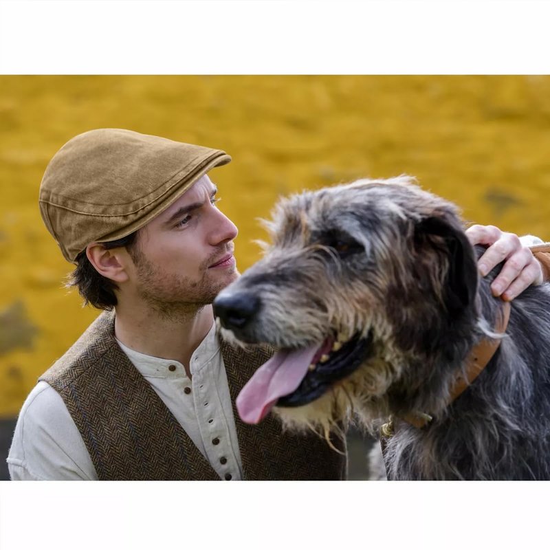 Initlove Mens Newsboy Cap Washed Beret Ivy Hat Flat Hats for Cabbie Driving Khaki