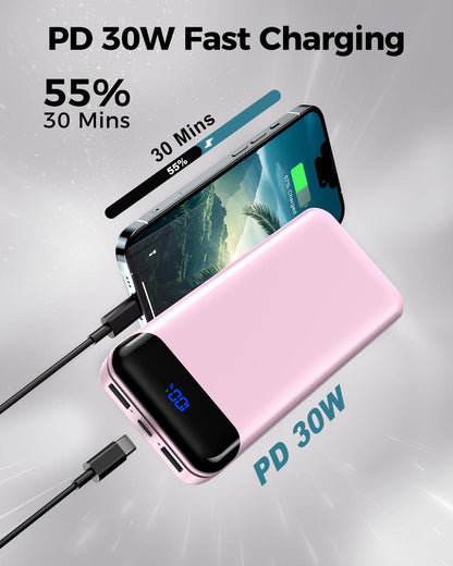 Portable Charger Power Bank 40000mAh Powerbank PD 30W and QC 4.0 Fast Charging External Battery Pack with USB-C LED 3 Outputs & 2 Inputs Portable Charging for iPhone 15 14 13 pro, Samsung