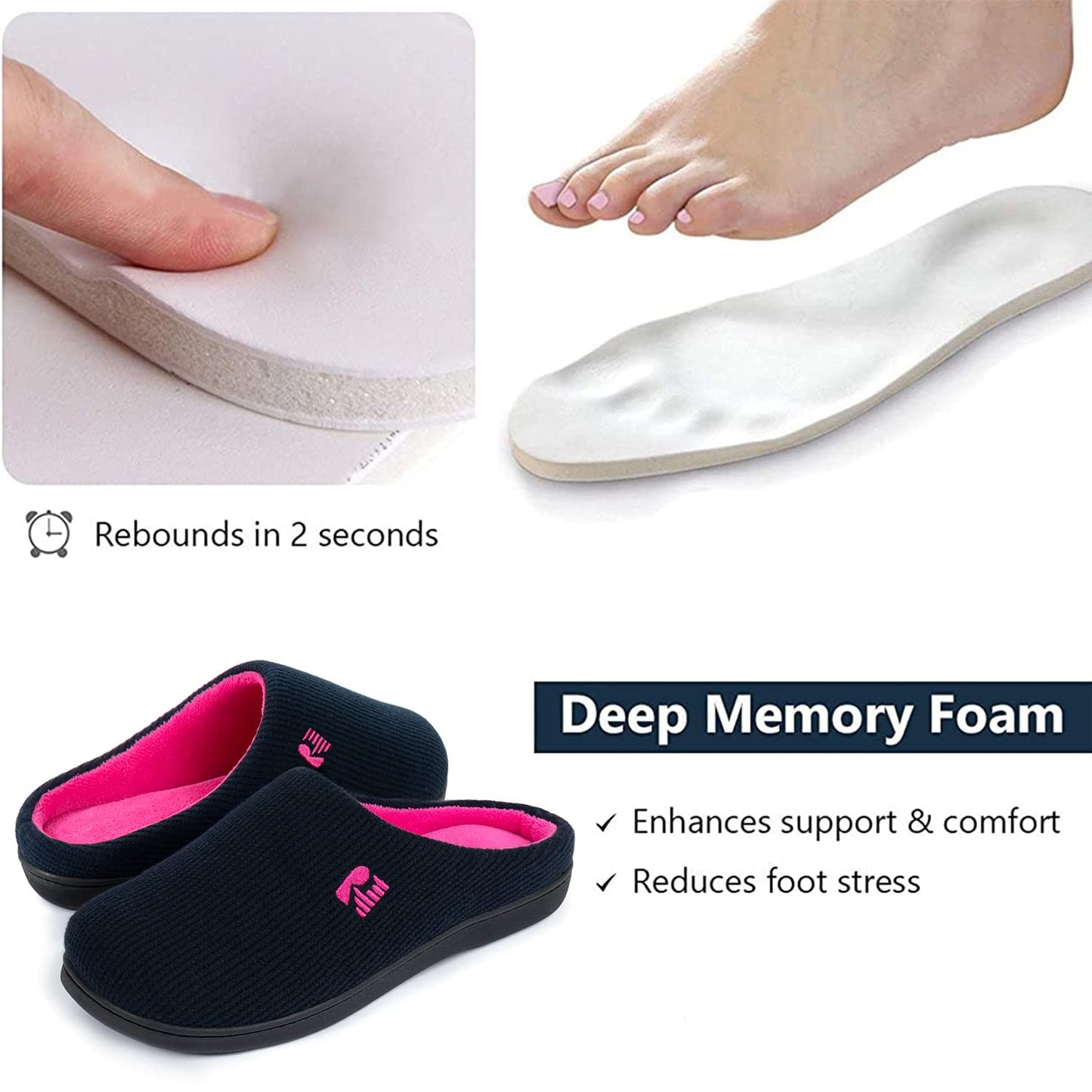 RockDove Women's Original Two-Tone Memory Foam Slipper, Size 5/6 UK Women, Dark Navy and Fuscia