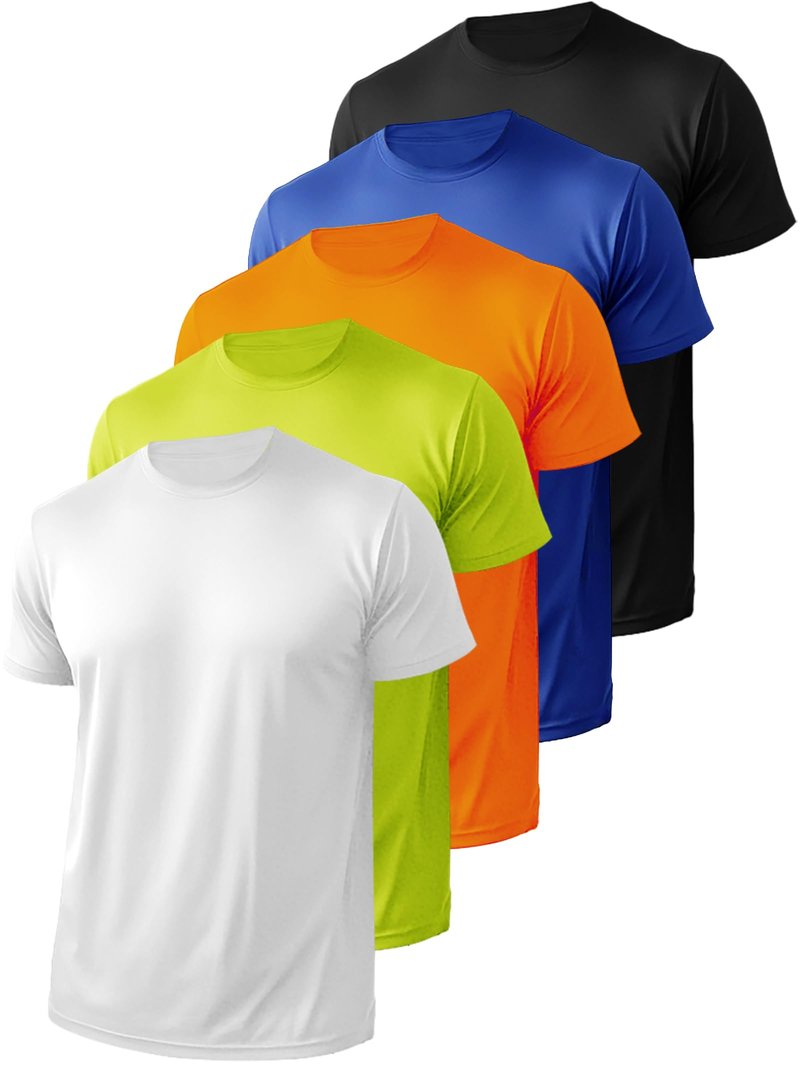 5 Pack Men’s Athletic Active Quick Dry Crew Neck T Shirts Running Gym Workout Short Sleeve Tee Tops