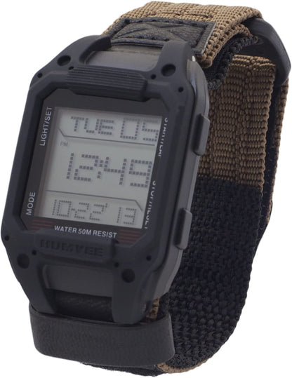 Humvee Men's Military Watch, Digital Watch, Recon Nylon Strap, Tactical Tough, Water Resistant 5 ATM, Sport Watch, Face 32 X 52mm. Quartz Stainless Steel, Black