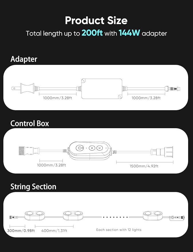 APPECK Permanent Outdoor Lights Pro 200ft, 144W RGBCW Eaves Lights with 144 LED Lights, 80lm, Cuttable, 111 Scene Modes, IP67 Waterproof Lighting for Halloween Decoration, Work with Alexa, White