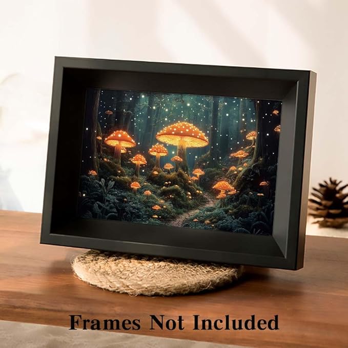 Yesad Mushroom Forest Canvas Wall Art Print, Mushroom Décor Magical Forest Pictures Enchanted Forest Décor Magic Mushrooms Botanical Art Farmhouse Living Room Wall Décor (Unframed,30”x20”,Mushroom)