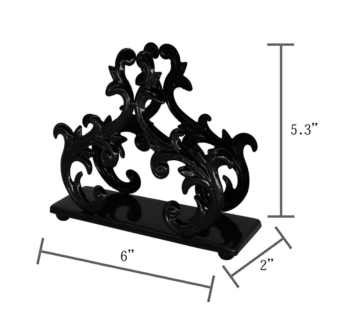 Owlgift Baroque Black Napkin Holder – Decorative Metal Tissue Rack for Tabletop, Mail, or Bill Organizer – 6 x 2 x 5.3 Inches, Glossy Finish for Home or Restaurant Use