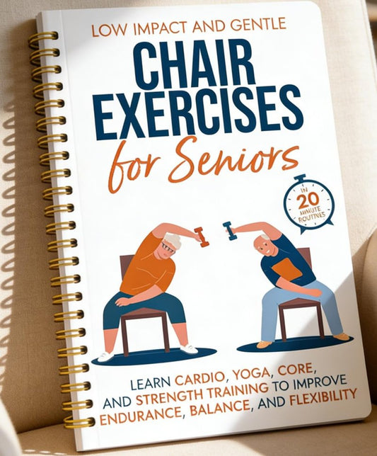 Chair Yoga for Seniors Over 60 Book, 2-Person Cover Design with Exercise Chart, Gentle Poses for Weight Loss and Mobility, Senior Workout Guide for Home