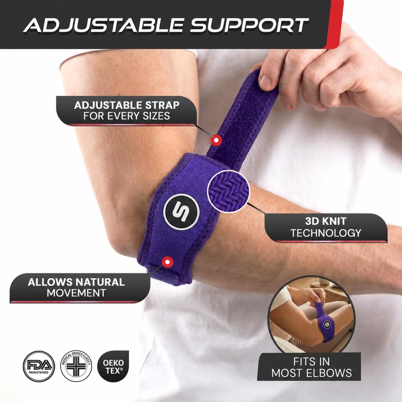 Sleeve Stars Tennis Elbow Brace for Men & Women, Elbow Brace for Tendonitis, Tennis Elbow Strap, Golfers Elbow Brace, Elbow Support Wrap for Tennis Elbow Relief, Fits 9"-23" (Pair/Dark Purple)
