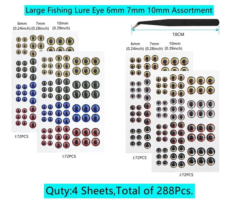 Fish Eyes for Lures Making - Large Fishing Lure Eye 6mm 7mm 10mm Assortment for Fly Tying DIY Materials Tool