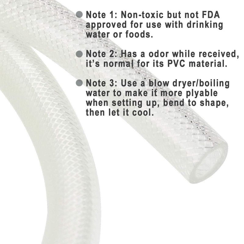 1/2" ID x 3/4" OD - 10 Ft High Pressure Braided Clear PVC Vinyl Tubing Flexible Vinyl Tube, Heavy Duty Reinforced Hose Tubing, BPA Free and Non Toxic