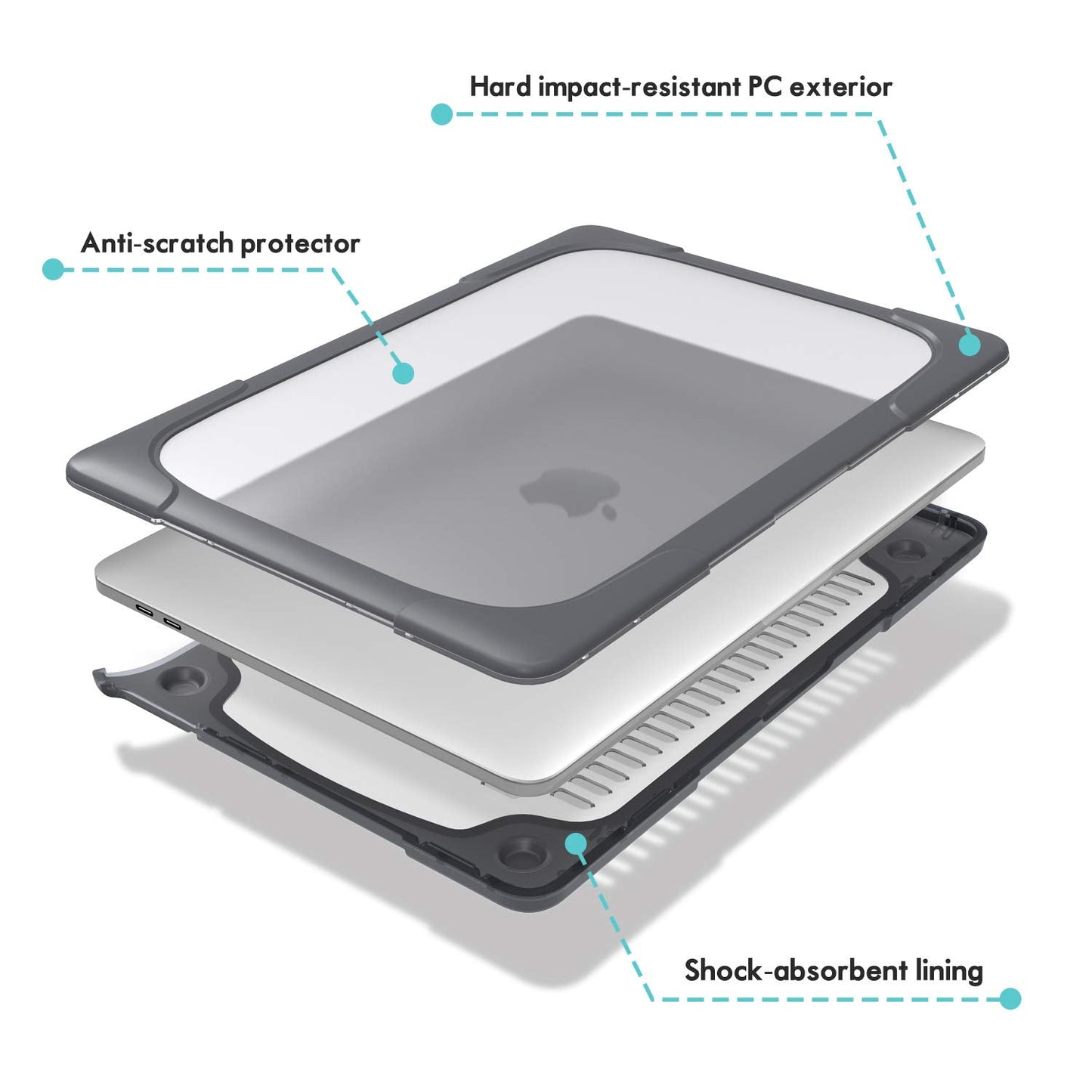 ProCase Heavy Duty Bumper Case for MacBook Pro 16 Inch 2019 (Model: A2141), Shockproof Rugged Hard Shell Protective Cover for MacBook Pro 16 with Touch Bar and Touch ID -Grey