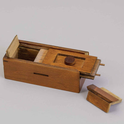 Bits and Pieces - Stash Your Cash Secret Puzzle Box Brainteaser - Wooden Secret Compartment Brain Game for Adults
