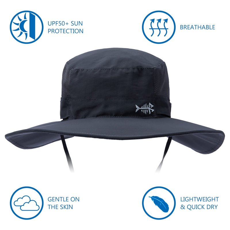 BASSDASH UPF 50+ Sun Fishing Hat Water Resistant with Detachable Neck Flap Big Size