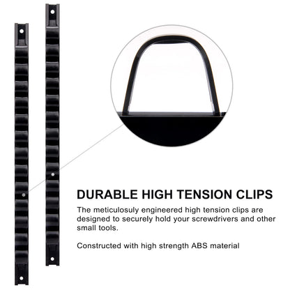 CASOMAN 10 pcs Screwdriver Organizer and Wrench Organizer, Wall Mount, Hand Tool Holder, Plastic Rail Wrench Hanger with Clips