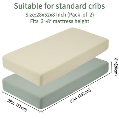 GUNTAIL Baby Crib Sheets for Boys Girls, 2 Pack Fitted Crib Sheet for Standard Crib and Toddler Mattress, Soft Microfiber Baby Sheet 52x28x8in (Brown & Green)