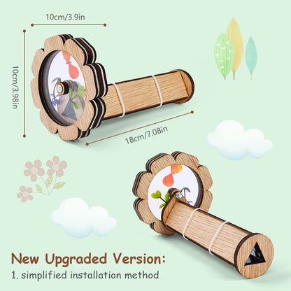 AUAUY Natural DIY Kaleidoscope Kit, Classic Magic Rotating Kaleidoscope Making Set, Handmade Educational Toys for Nature Lovers Birthday (Flower Shape)