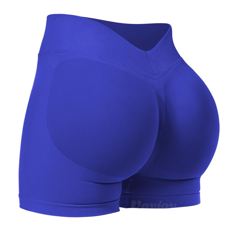 VOYJOY Women Workout Impact Shorts 3.6" V Back High Waist Scrunch Butt Lifting Seamless Gym Biker Shorts Deep Sea XS