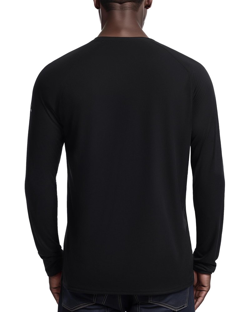 Roadbox Mens UPF 50+ Long Sleeve Swim Rash Guard, UV Sun Protection SPF Shirts for Outdoor Fishing Hiking Running Classic Black