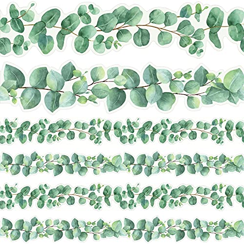 Eucalyptus Die-Cut Border Trim Bulletin Board Classroom Bulletin Wall Decor Greenery Trim Border Tropical Leaves Greenery Wall Decoration Green(78.7ft)