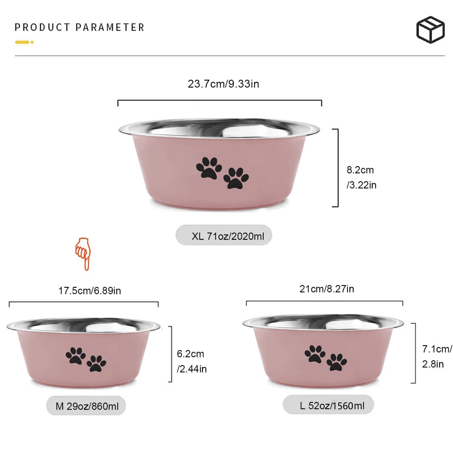 YUDANSI 860ml Pink Dog Bowls 2 Pack Small Medium Dogs Feeding Bowls Food Water Bowls with Non-Slip Silicone Sole, Stainless Steel Dog Dishes Elevated Raised Pet Feeder