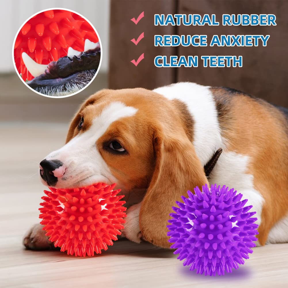 12cm Squeaky Dog Balls Toys for Medium Large Dogs 4 Pack Indestructible Dog Toys for Aggressive Chewers Spike Dog Balls for Clean Teeth and Training Dogs Toys for Boredom and Stimulating