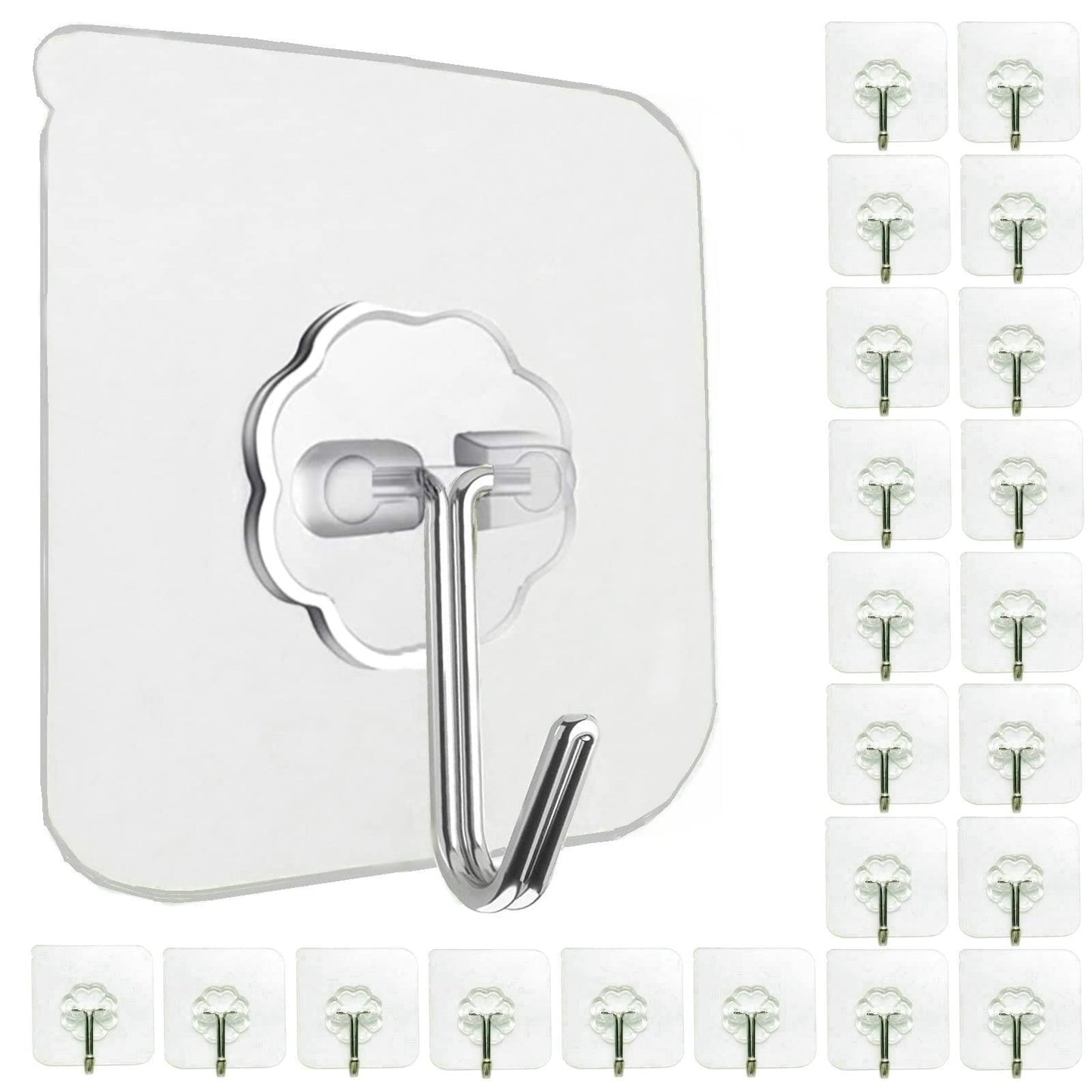 Jwxstore 24 Pack Heavy Duty Self Adhesive Hooks - 33lb Max, Transparent, Waterproof, Sticky Wall Hooks for Keys, Bathroom, Shower, Outdoor, Kitchen, Door, Home Improvement, Utility