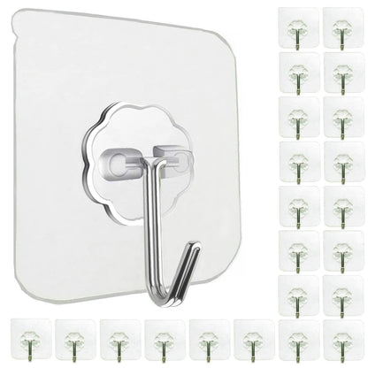Jwxstore 24 Pack Heavy Duty Self Adhesive Hooks - 33lb Max, Transparent, Waterproof, Sticky Wall Hooks for Keys, Bathroom, Shower, Outdoor, Kitchen, Door, Home Improvement, Utility