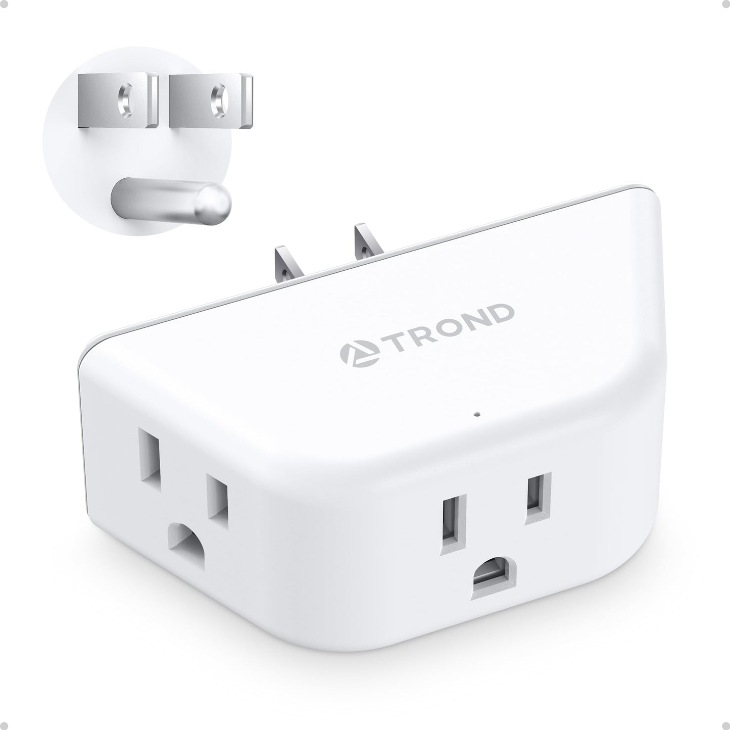 TROND Multi Plug Outlet Extender 2 Pack - Electrical Wall Splitter, 3 Way Angled Wall Outlet Adapter, Cruise Essentials, Small Multiple Plug Expander for Cruise Ship Home Office Dorm Room, White