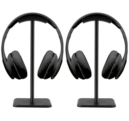 JIKIOU Headphone Stand Gaming Headset Holder Universal Aluminum Metal Headphones Holder Hanger with Aluminum Supporting Bar Flexible Headrest ABS Solid Base for All Headphone 2 Pack (Black)