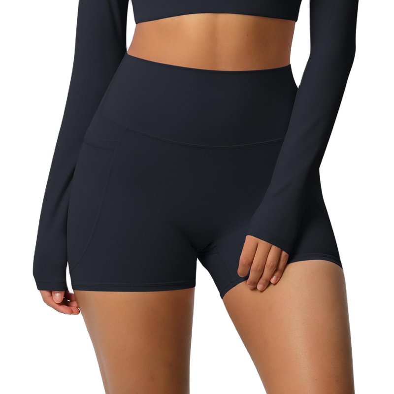 JUNMAO Women's High Waisted Yoga Shorts with Pockets - Buttery Soft Tummy Control Leggings, Breathable & Durable for Workout Black
