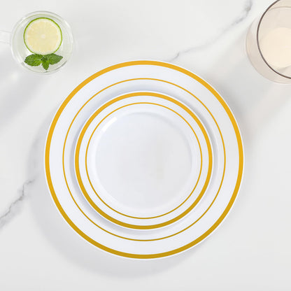 AOZITA 200 Pcs Gold Plastic Plates for Party, Heavy Duty Disposable Plastic Plates for Party, Holiday, Wedding, Thanksgiving and Birthday