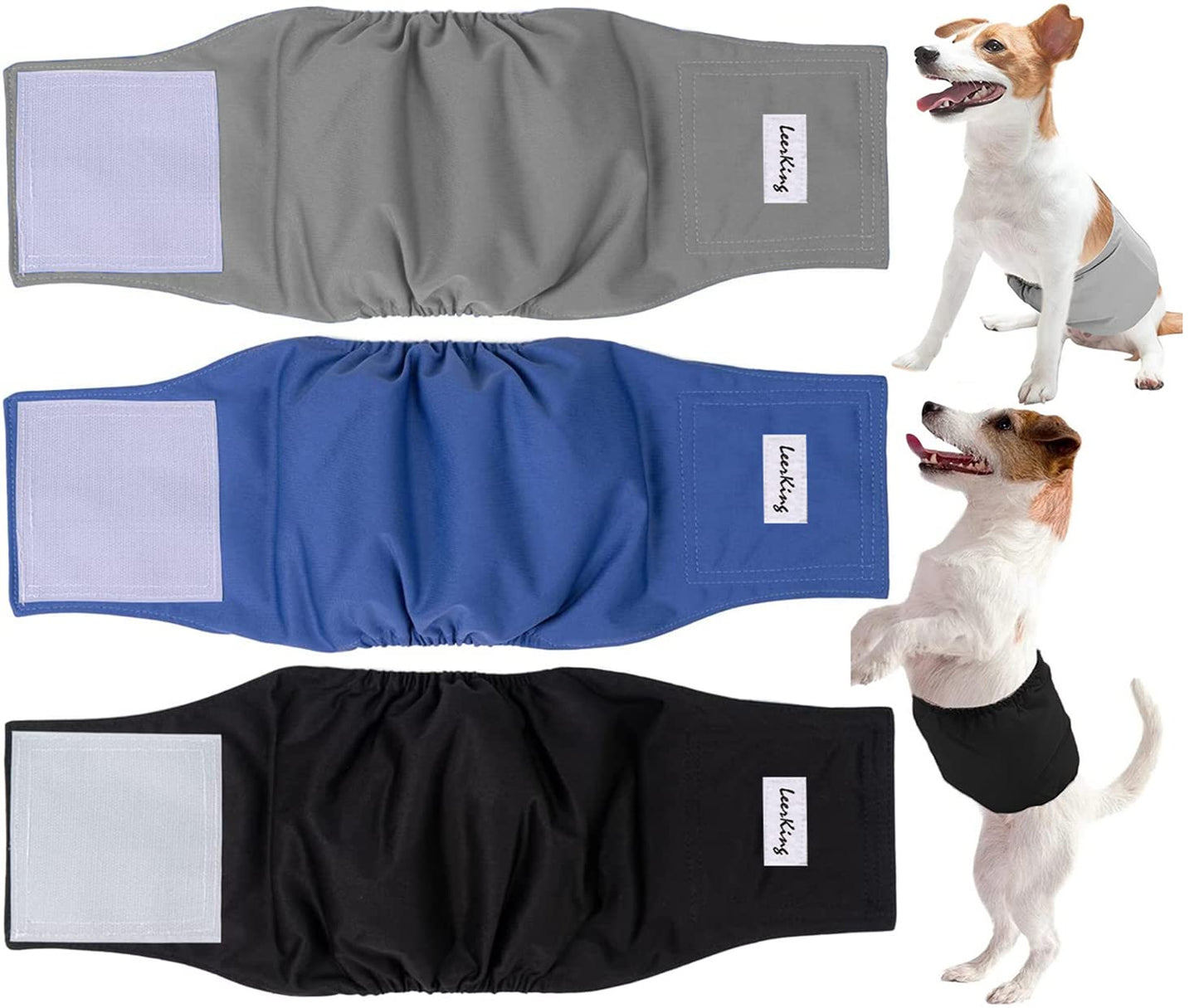 LeerKing Leakproof Dog Diapers 3 Pack Reusable Male Dog Belly Bands Nappies for Incontinence,L