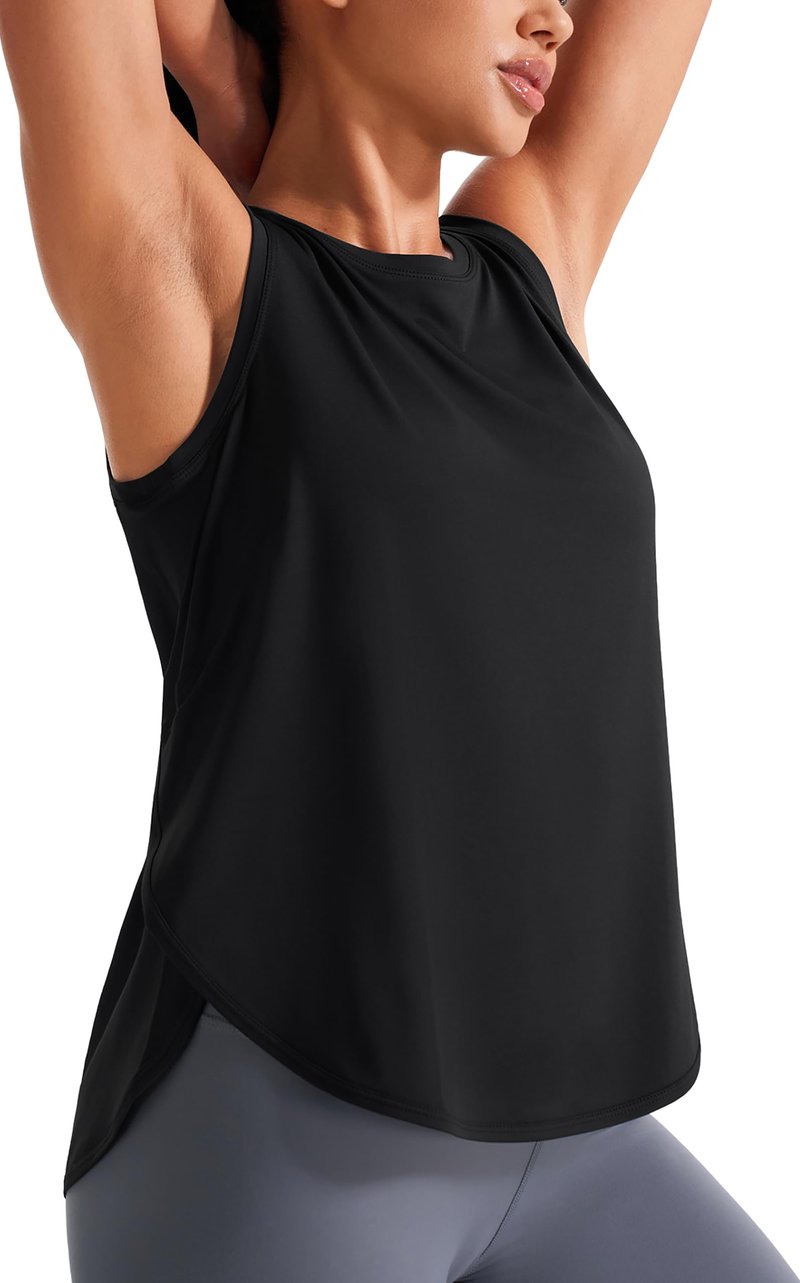 JOYSPELS Ice Silk Workout Tank Top Sleeveless Loose Fit Yoga Shirts UPF 50+ Black