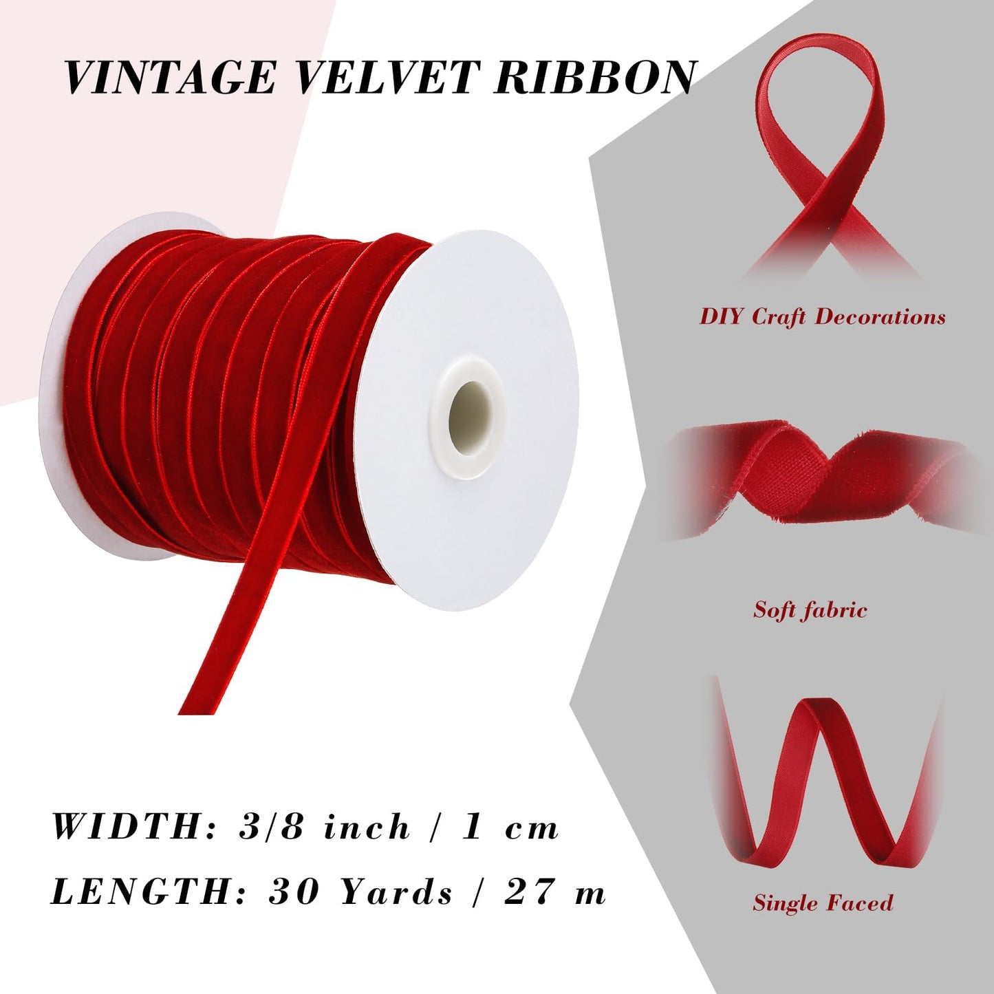 Chuangdi 3/8 Inch, 30 Yard Christmas Burgundy Velvet Ribbon Wide Vintage Velvet Ribbons for Christmas Tree Ornaments Flower Bouquets Wedding Wreath Bow Making DIY Craft Choker