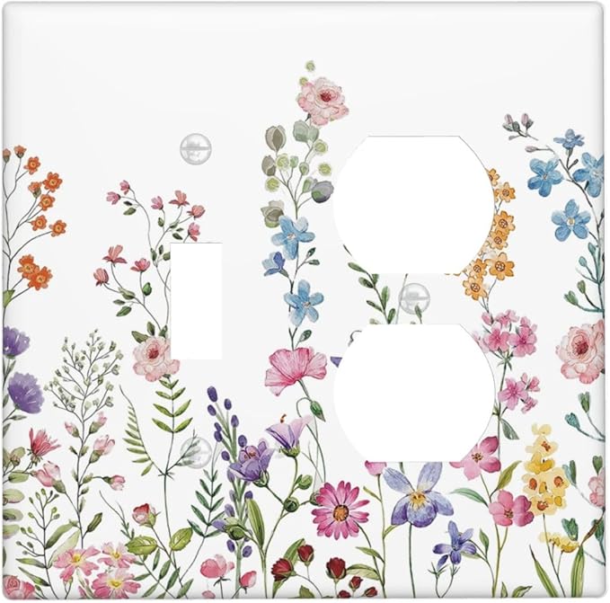 Decorative Light Switch Cover Plate Rustic Wild Floral Vintage Watercolor Flower 2 Gang Outlet Covers 1 Toggle 1 Duplex Wall Plate Decorate Electrical Switch Plate Covers for Bedroom Bathroom
